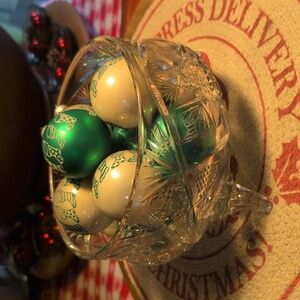 Antique Highly Faceted Hand Cut Lead Crystal Three Footed Bowl